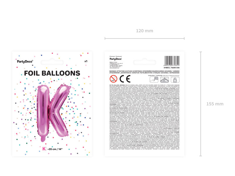Folie Ballon Letter K Roze Leeg 35cm