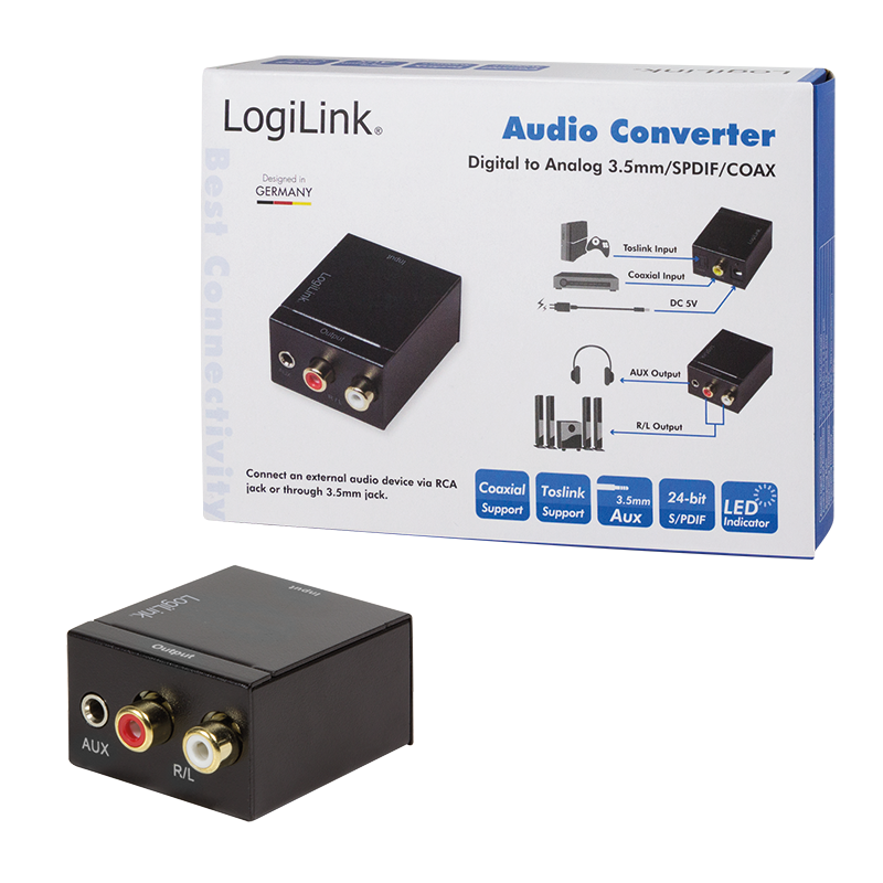 Audio-Konverter Koaxial und Toslink zu analog L/R und 3.5 mm Klinkenstecker