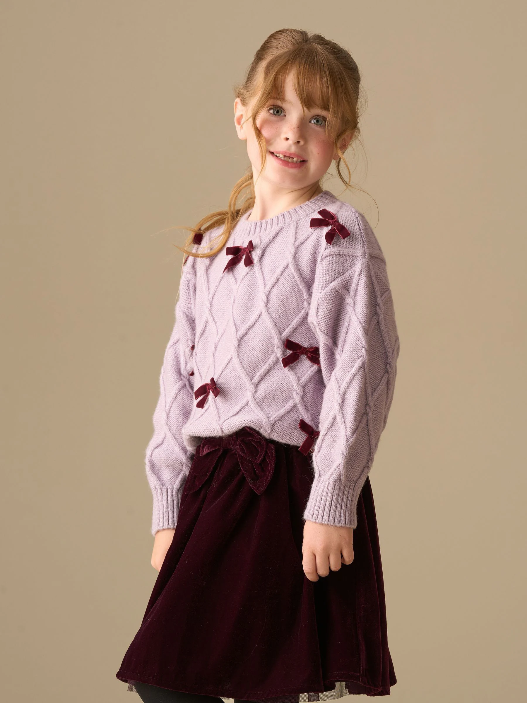 Angel & Rocket Clara Textured Knit Velvet Bow Jumper