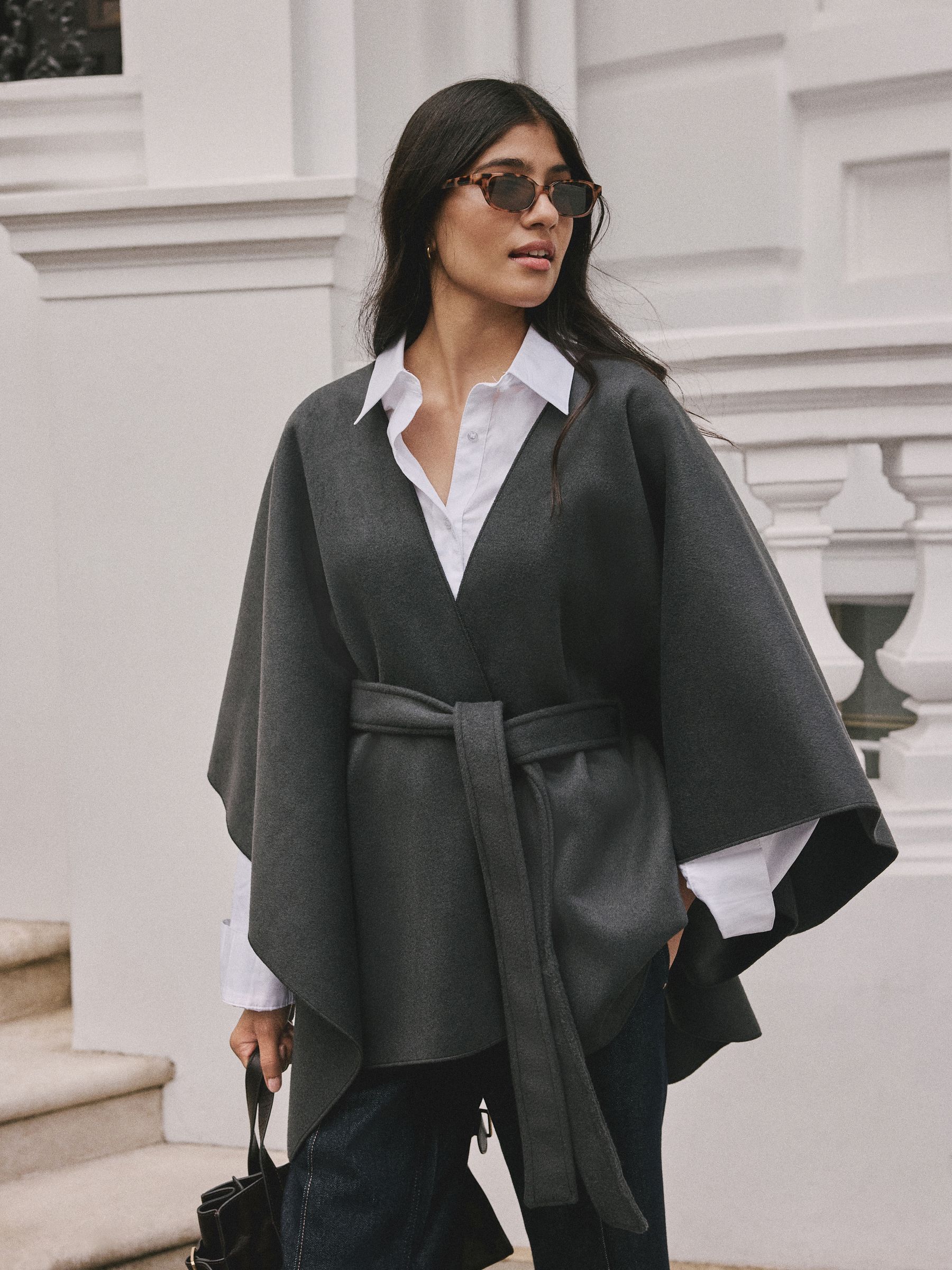 Grijs - Wrap Front Cape Poncho