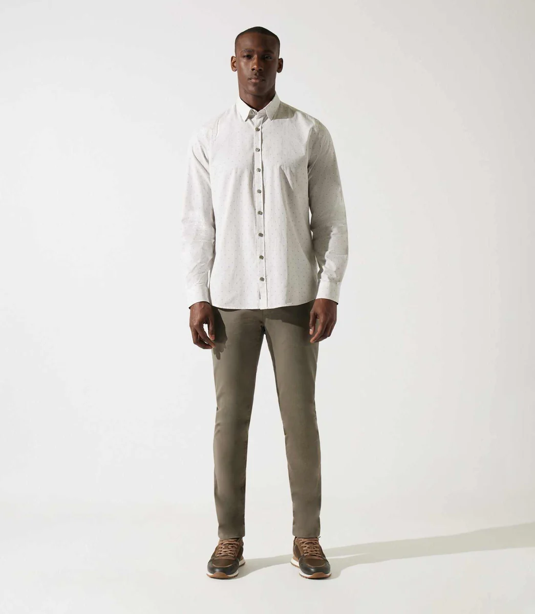 Chemise droite imprimée à coudières blanche et kaki JORGE