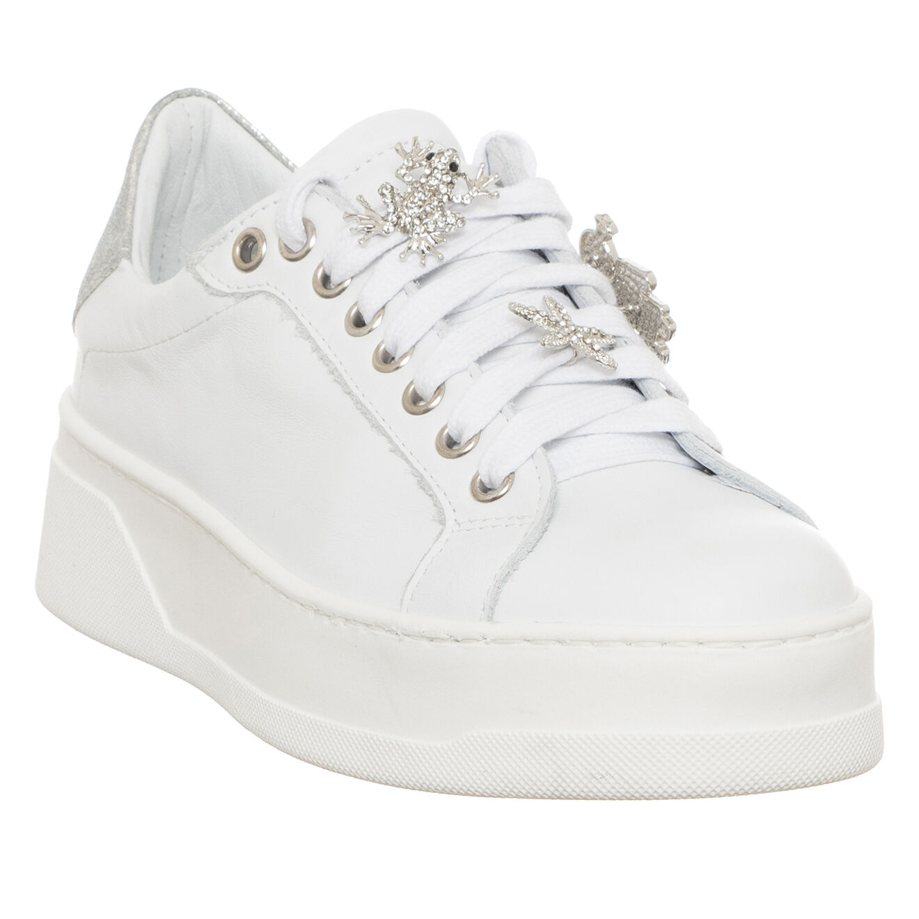 Loretta Pettinari Sneakers en Cuir Onna blanc/argenté