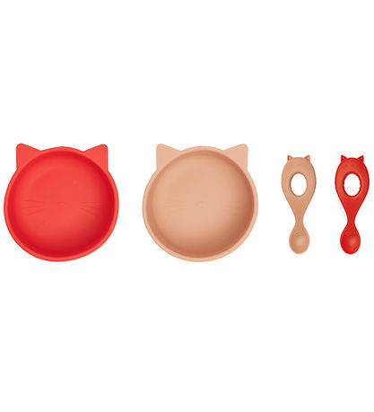 Liewood Spises?t - Silikone - Evan - Cat Apple Red/Tuscany Rose