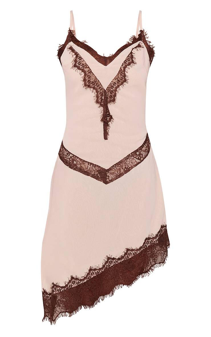 Crème Robe Droite Tall En Mousseline Avec Dentelle Contrastée