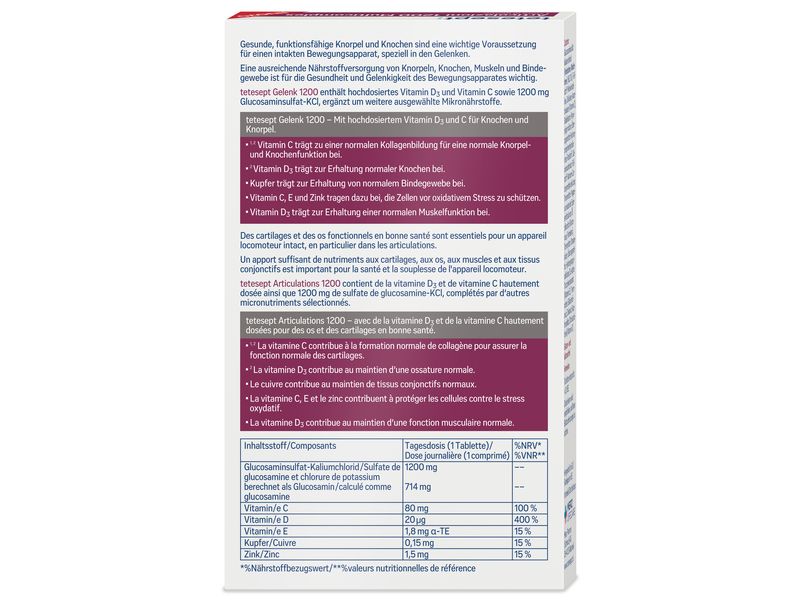 tetesept Gelenk 1200 Multi-Complex 30 Tabletten Nahrungsergänzungsmittel zur Unterstützung der Gelenke