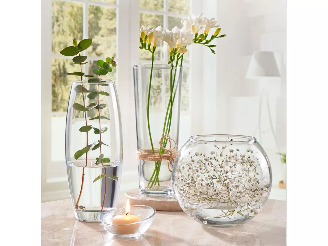 WELL HOME - Vase courbé en verre transparent Ø11x26cm - accessoire décoration maison