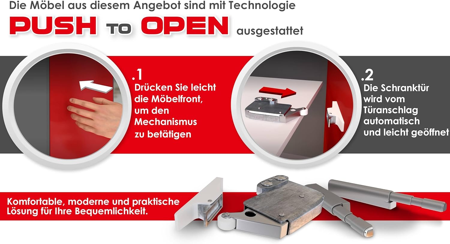 Mirjan24 Kommode Jundia K4D JA02 – Modernes Sideboard mit 4 Türen, 6 Innenfächern, grifflosem Öffnungssystem – Highboard/Anrichte/Mehrzweckschrank (Baltic Storm)