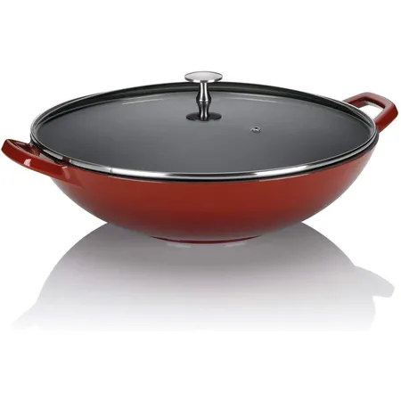 kela Wok mit feuerfestem Deckel, Gusseisen, Emaille-Beschichtung, Hohe Wärmespeicherung
