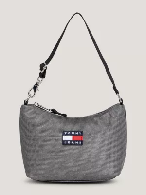 Bolsa de ombro com textura metálica