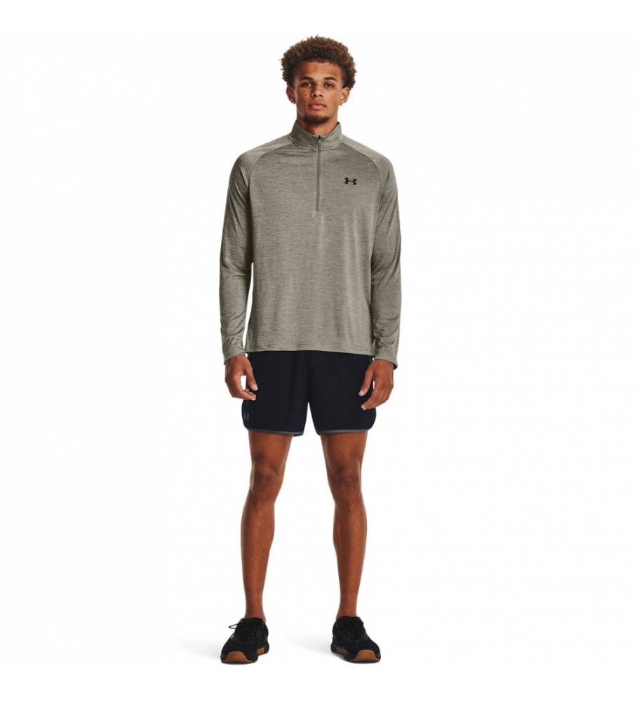 Camiseta de manga comprida Under Armour UA Tech com zíper até a metade, verde.