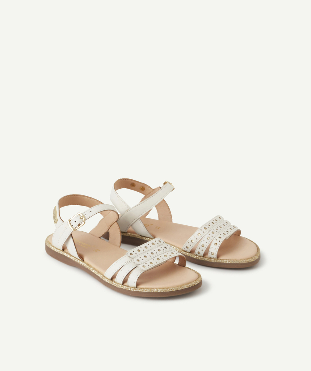 LES TROPEZIENNES PAR M BELARBILES SANDALES BLANCHES EN CUIR AVEC PAILLETTES COULEUR DORÉE
