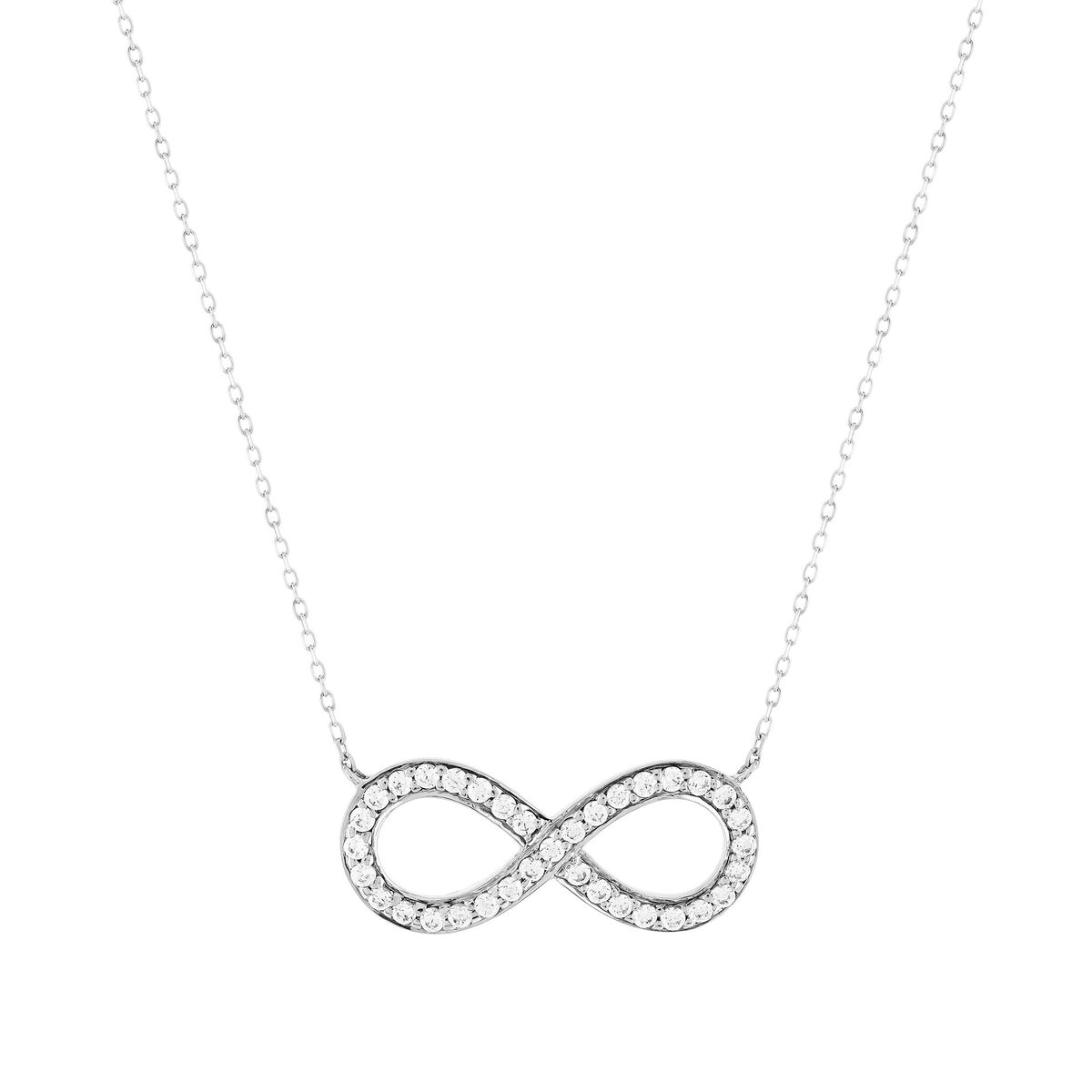 Collier or 375 blanc motif infini zirconias 45 cm avec anneau de raccourcissement à 42cm