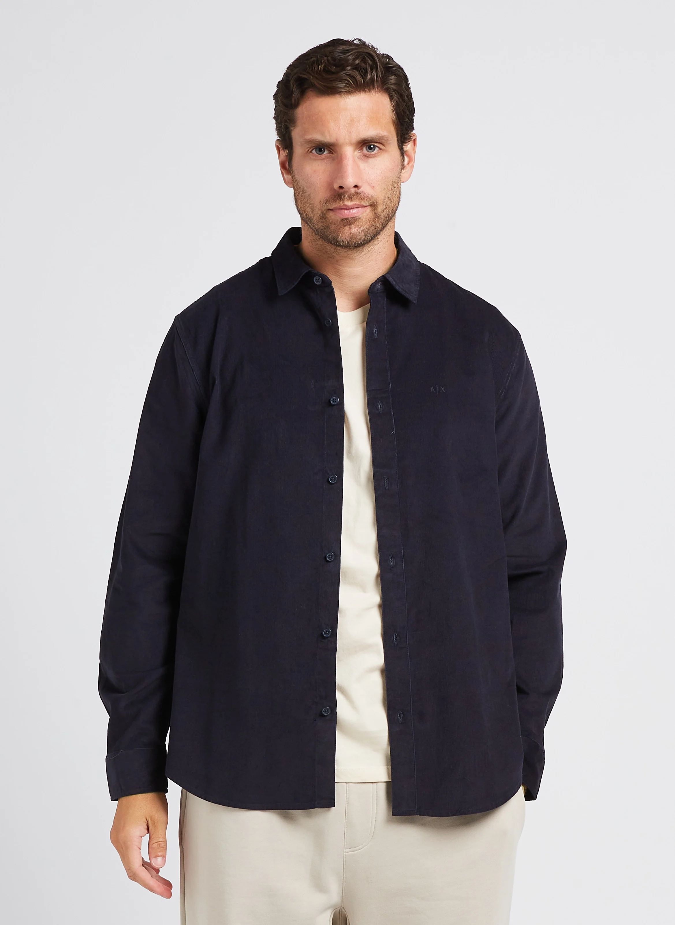 Chemise col classique en coton| Bleu