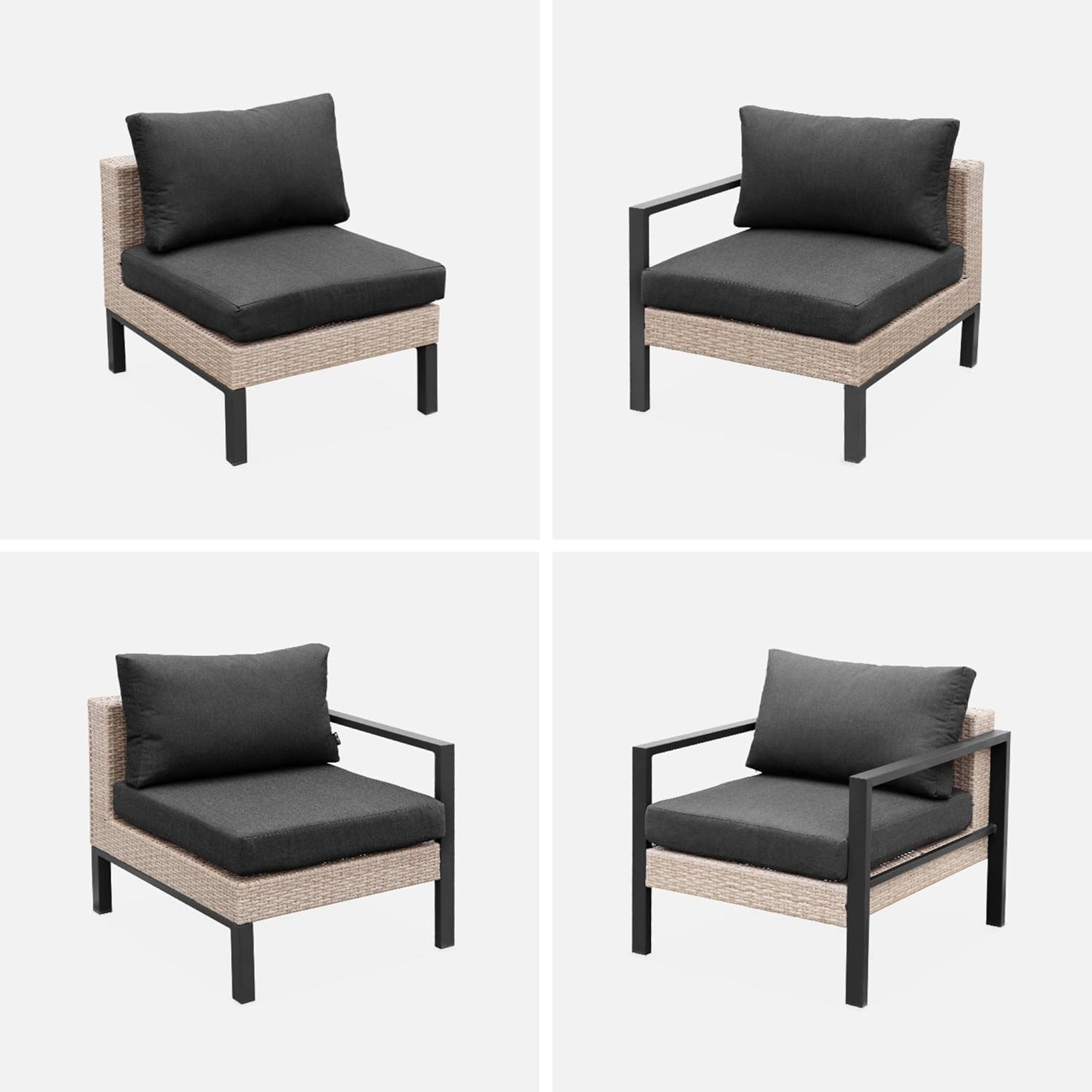 Alice's Garden - Gartenlounge-Set, Aluminium und Polyrattan, 5 Sitzplätze, dunkelgrau. L 68 x T 74 x H 63/76 cm - Velletri