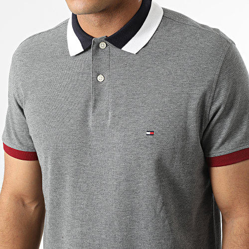 Polo Manches Courtes RWB Collar Cuff Block 7777 Gris Chiné