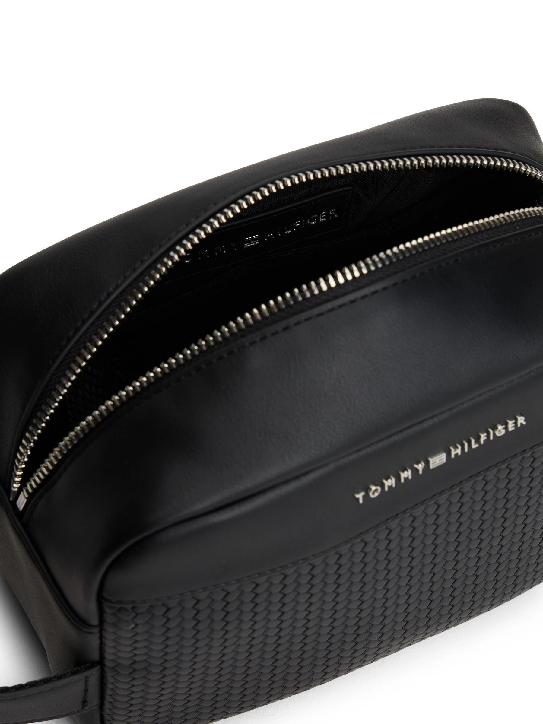 Tommy Hilfiger toilettas met metalen logo en geweven paneel