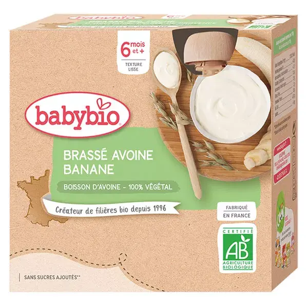Sobremesas orgânicas à base de plantas Babybio em sachê, aveia e banana mexidas, +6 meses, 4 x 85g