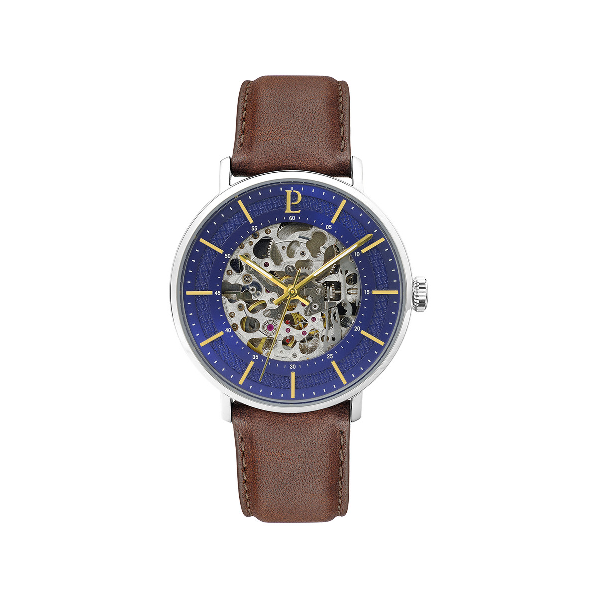 Montre Pierre Lannier homme automatique acier bracelet cuir brun
