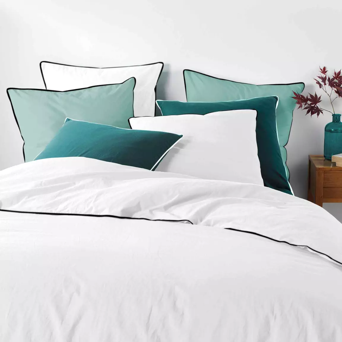 Drap housse coton lavé (140 x 190 cm) Linette Blanc