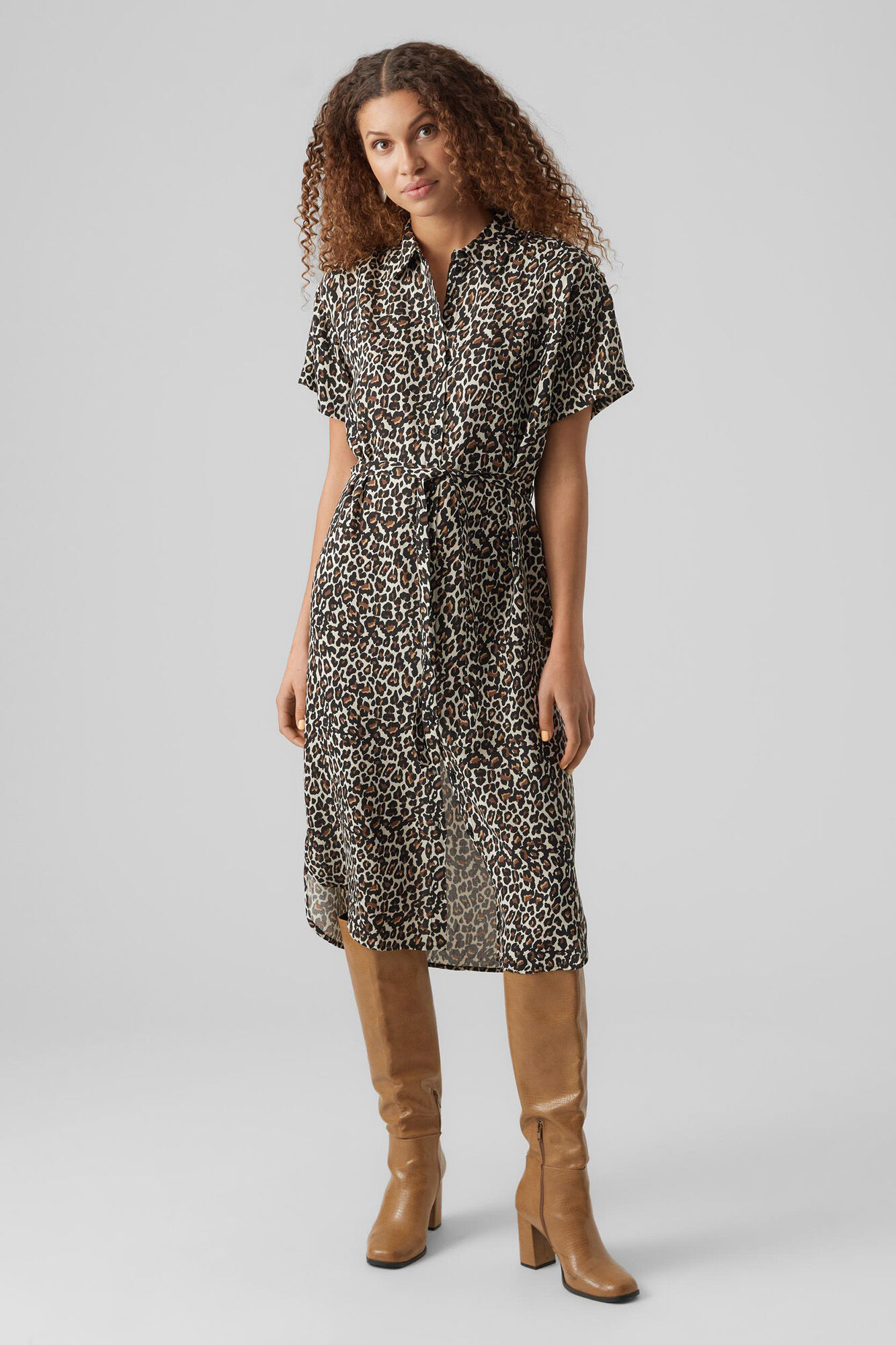 Vestido camisa de manga curta - Cinza
