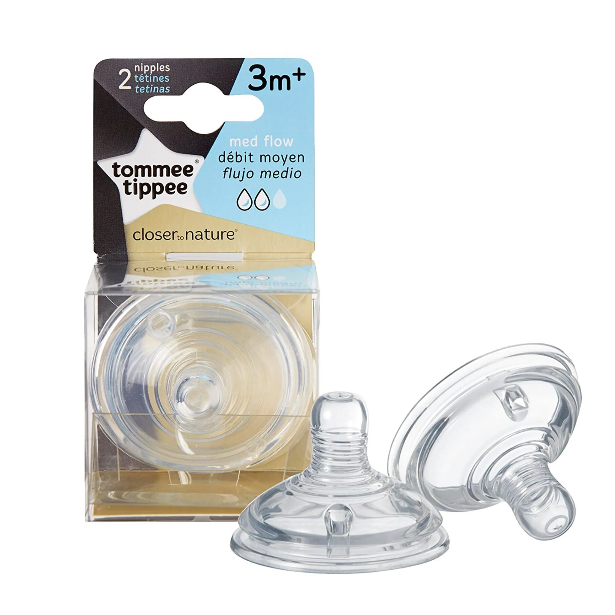 Tommee Tippee Tétine Paquet de 2 Débit Moyen 3mois+