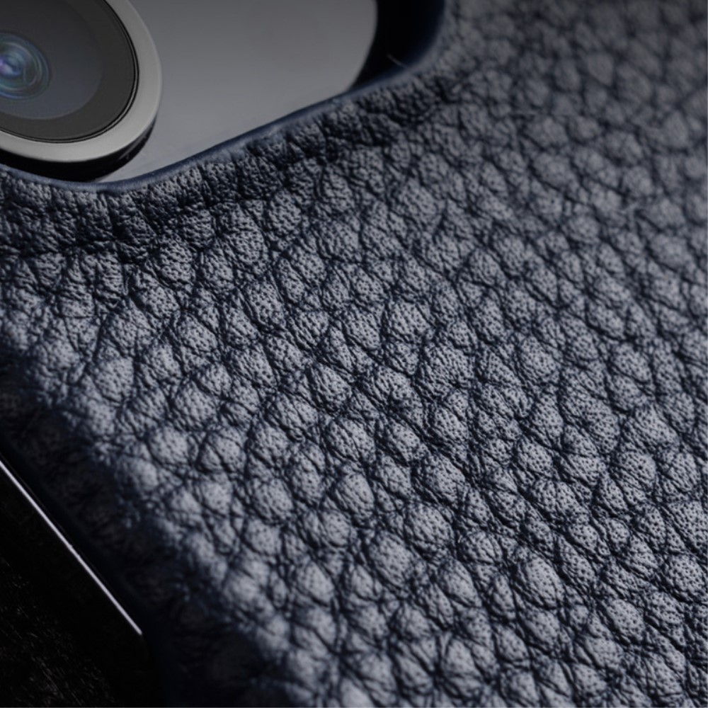 iPhone 14 Pro MagSafe Echtleder Hardcase Hülle Litchi Look - Dunkelblau