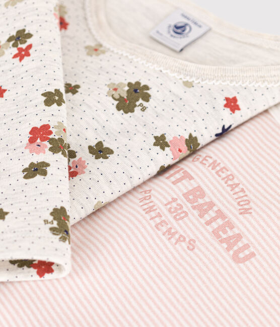 Lot de 2 pyjamas fleur et rayé petite fille en coton