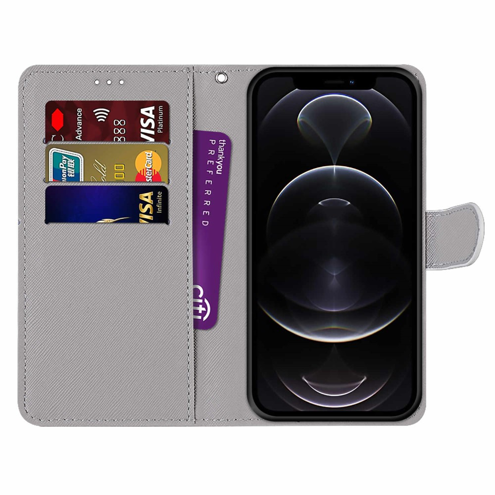 iPhone 13 Pro Leder Tasche mit Kartenfächer   Handschlaufe - Marble Marmor (Roségold / Weiss)