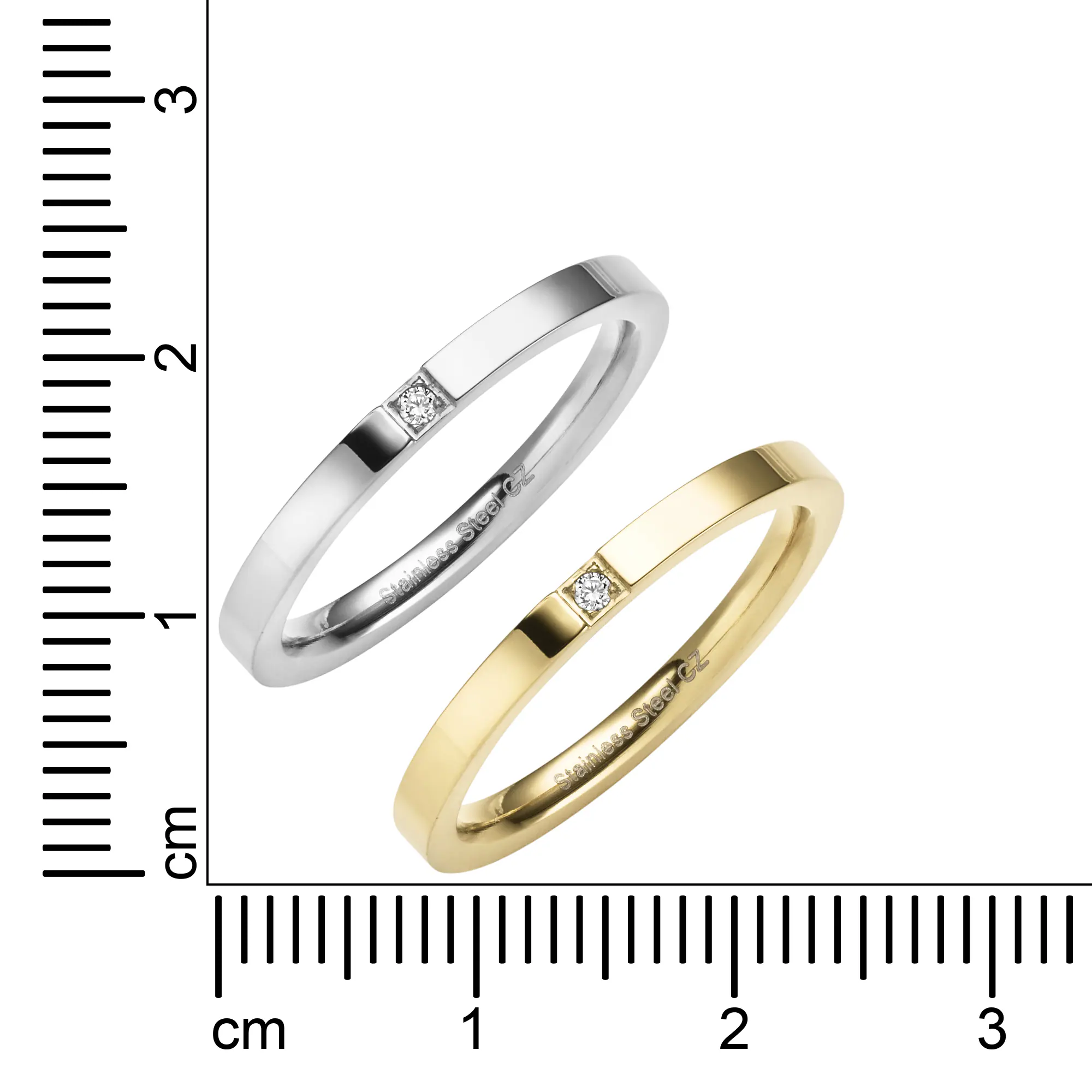 Zeeme Stainless Steel Ring Edelstahl 2tlg. Set mit weißem Zirkonia-Stein