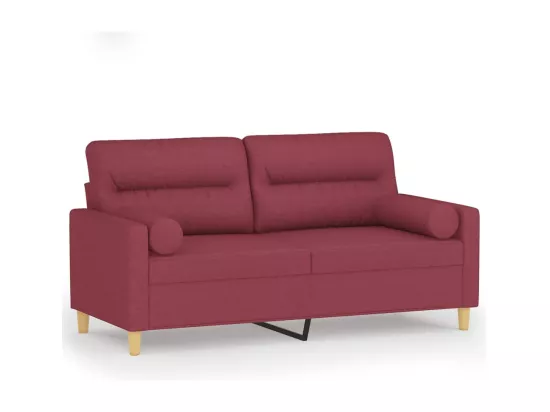 Canapé 2 places avec oreillers bordeaux 140 cm tissu