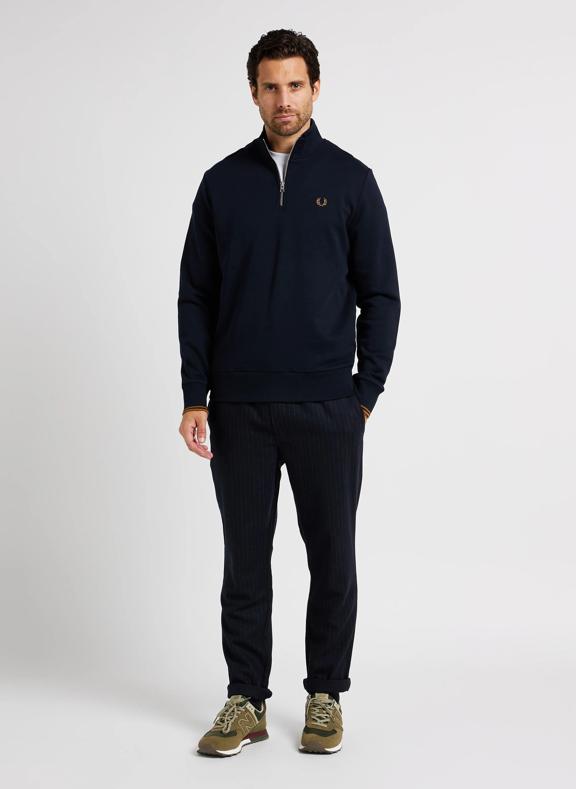 pantalon slim à rayures| Bleu