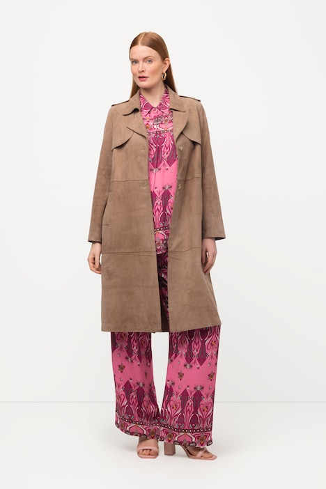 Leder-Trenchcoat, Veloursleder, Reverskragen