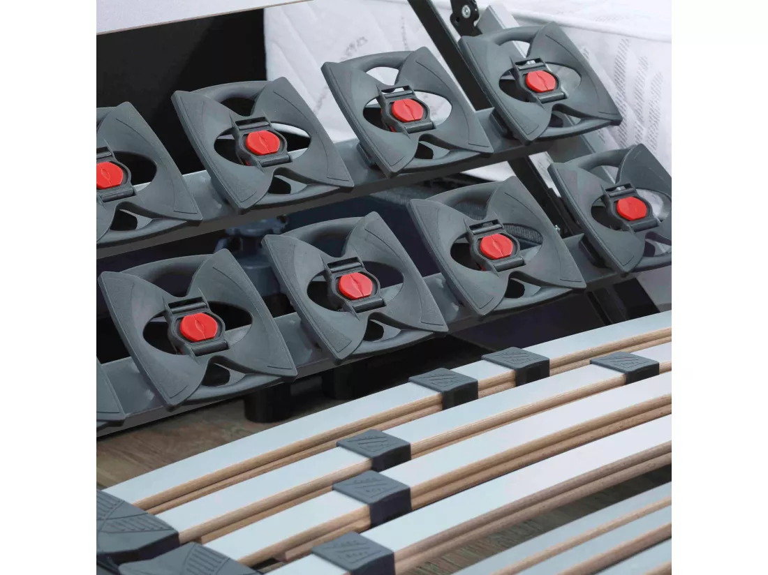 Sommier électrique de relaxation lattes + plots tissu gris clair 2x80x200