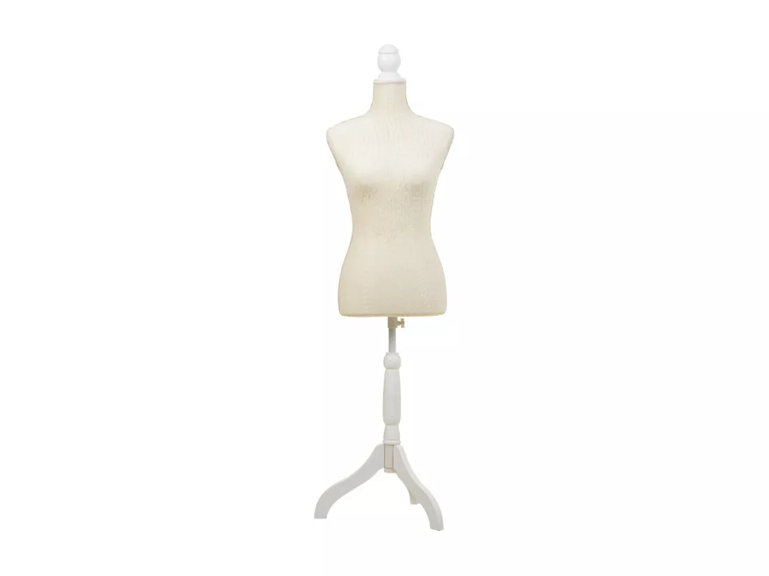 Mannequin en bois et mousse habillé de tissu beige 24x37,5x168h