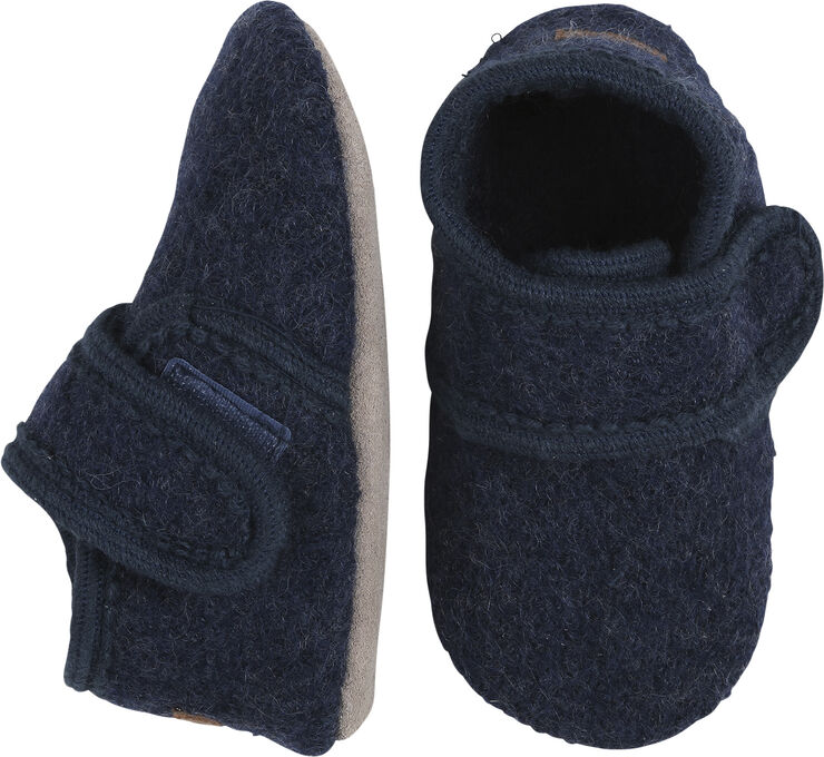 Melton Wool slippers with velcro Marine
