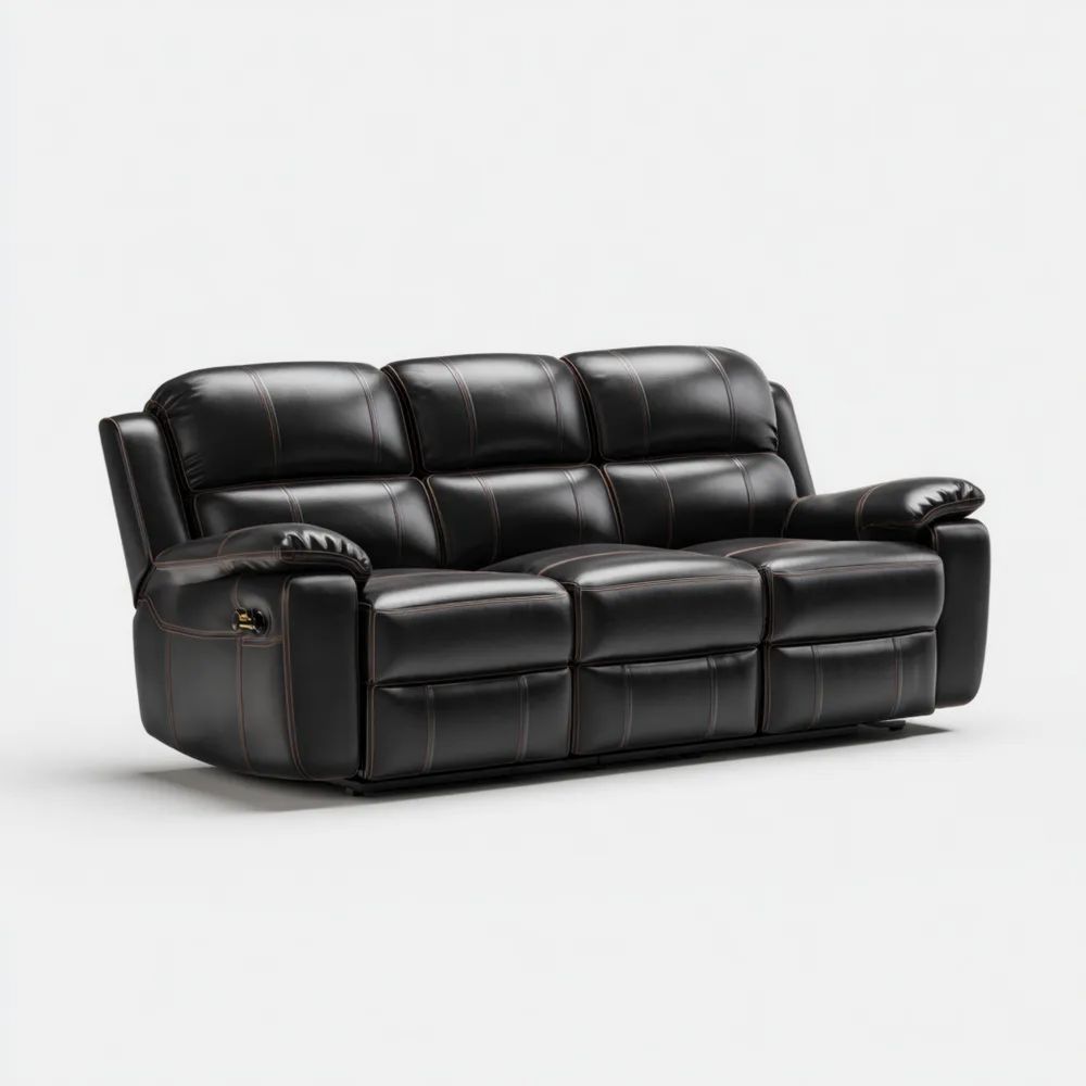 3-Sitzer-Sofa Kunstleder 210x98x101 cm - Schwarz - Verstellbare Rückle