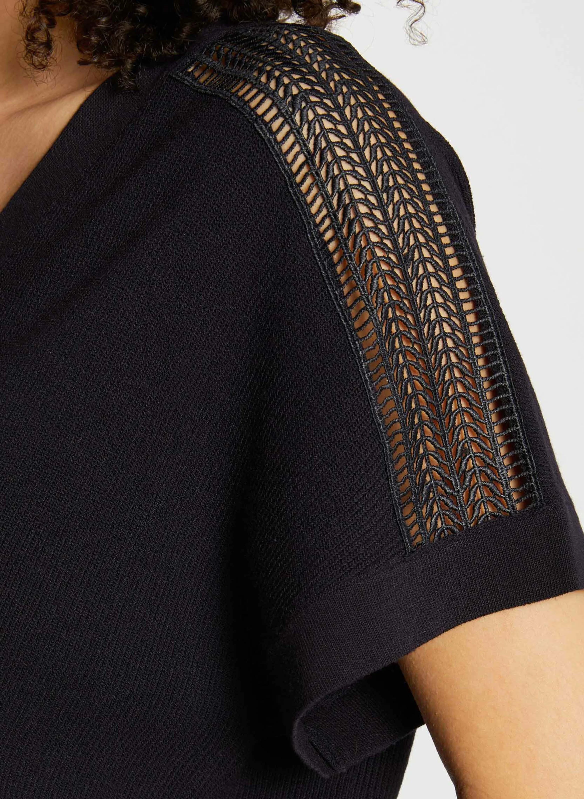MARGE - Pull manches courtes à dentelle | Bleu