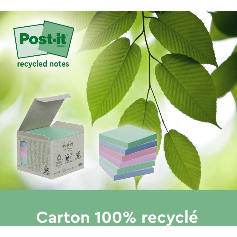 Z-notes repositionnables recyclées couleur nature Post-it 76 x 76 mm - bloc de 100 feuilles