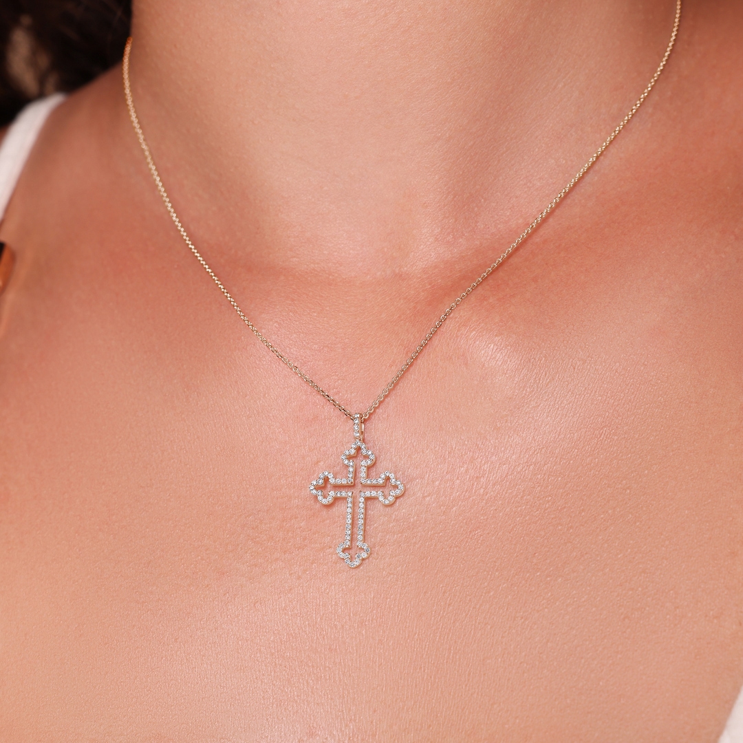 Collier mit Kreuzanhänger 750/18 K Roségold mit Diamanten 0.31 ct H/si