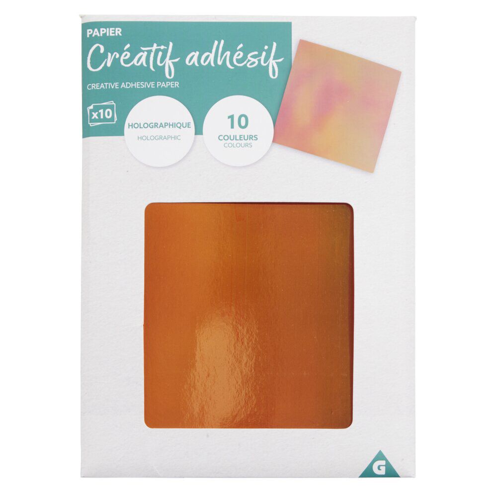 Papiers créatifs adhésifs holographiques 10 pages 20x20cm