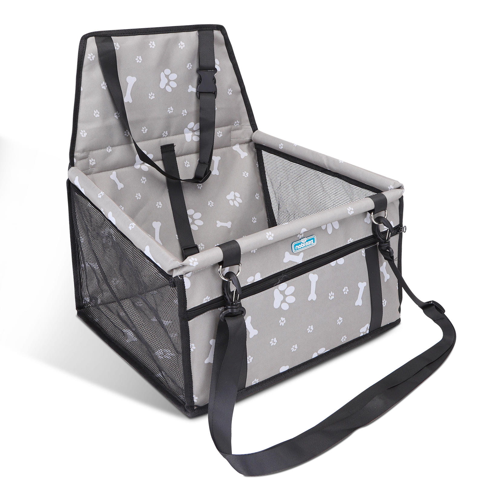 Nobleza - Reforço para Assento de Carro para Cães, Assento de Segurança para Animais de Estimação, Bolsa de Viagem Dobrável e Lavável para Cães e Outros Animais de Pequeno Porte com Bolso com Zíper, 40 * 34 * 25 cm, Cinza