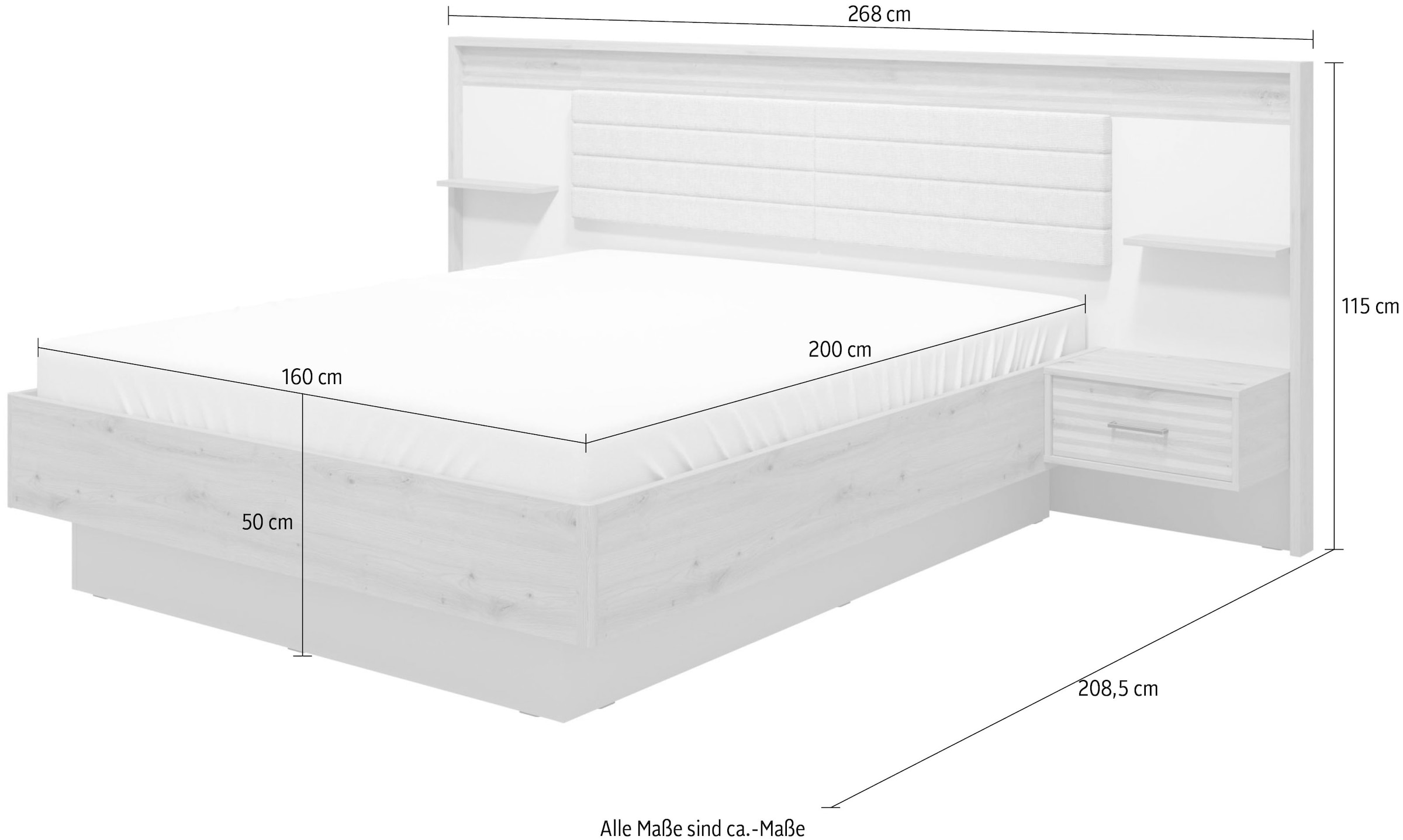 INOSIGN Bettgestell »Modena Liegefläche 160x200cm, FSC-zertifizierter Holzwerkstoff« 3-tlg., Bett und 2 Wandpaneele mit Nachtkommoden,  Bettanlage, mit teilgepolstertem Kopfteil