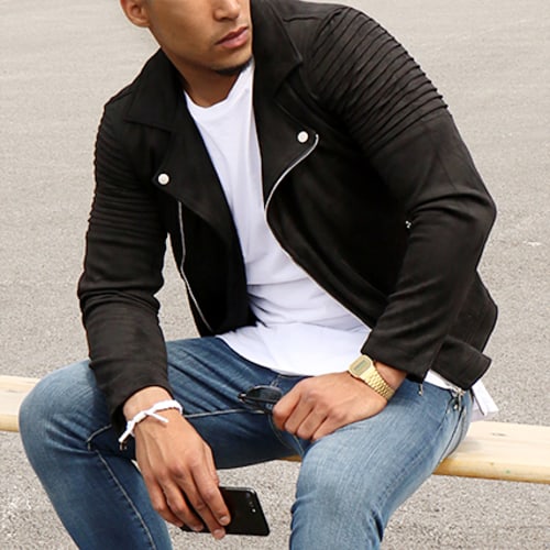 Veste Biker Slim Fit Suédine G7652 Noir