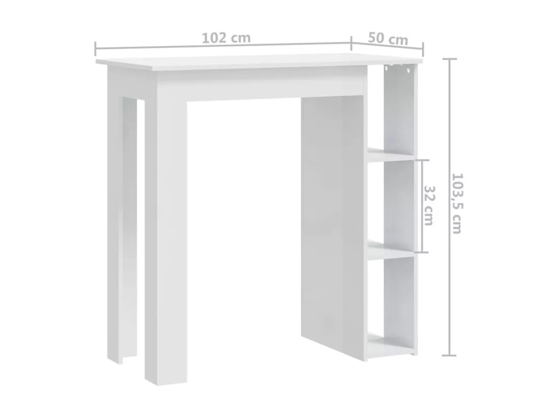 Table de bar et étagère Blanc brillant 102x50x103,5cm Aggloméré