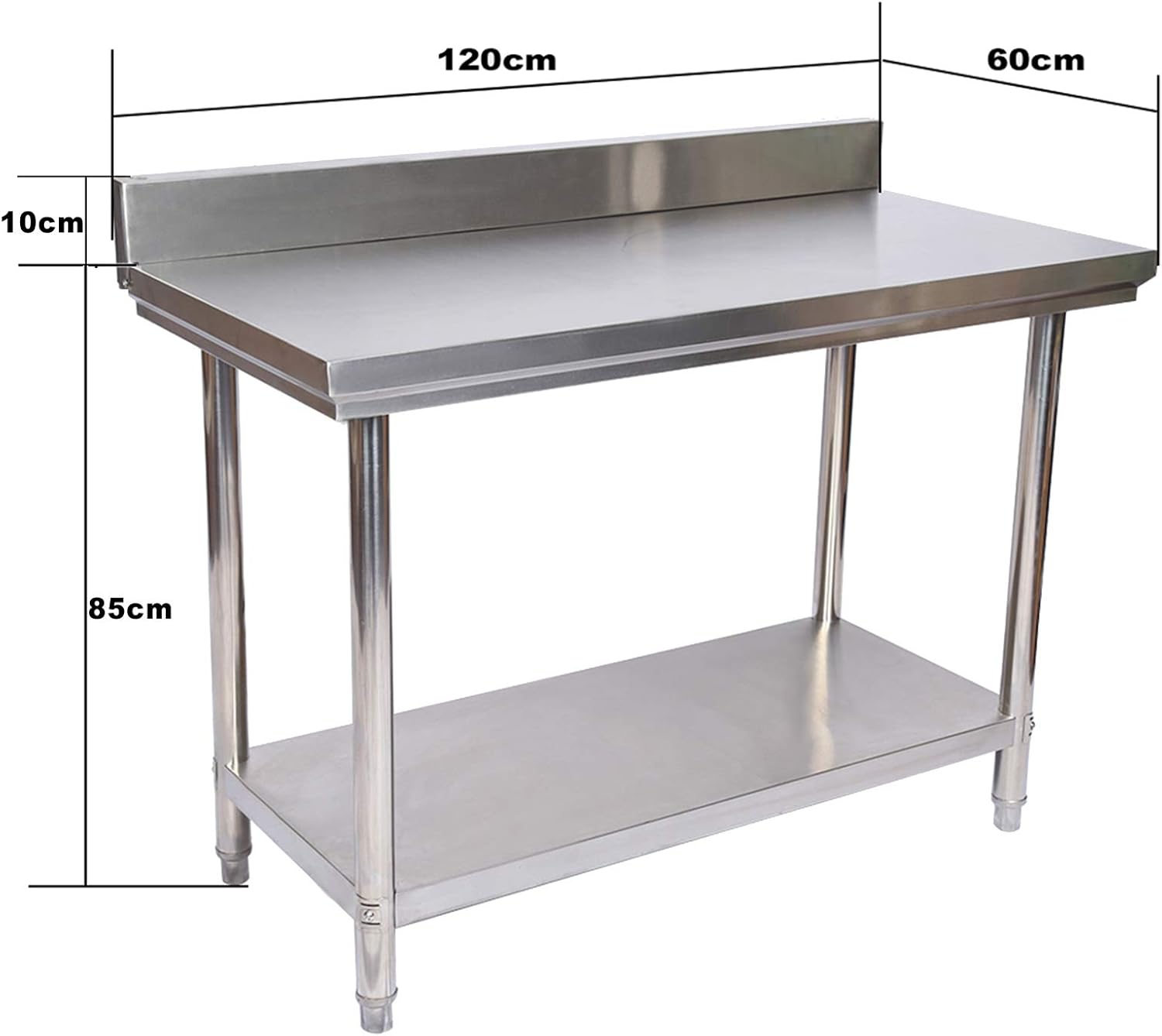 Wiltec Edelstahl Tisch Arbeitstisch Edelstahltisch mit Aufkantung 120x60x85cm für Gastro Küche Werkstatt Garten Keller mit höhenverstellbare Füßen