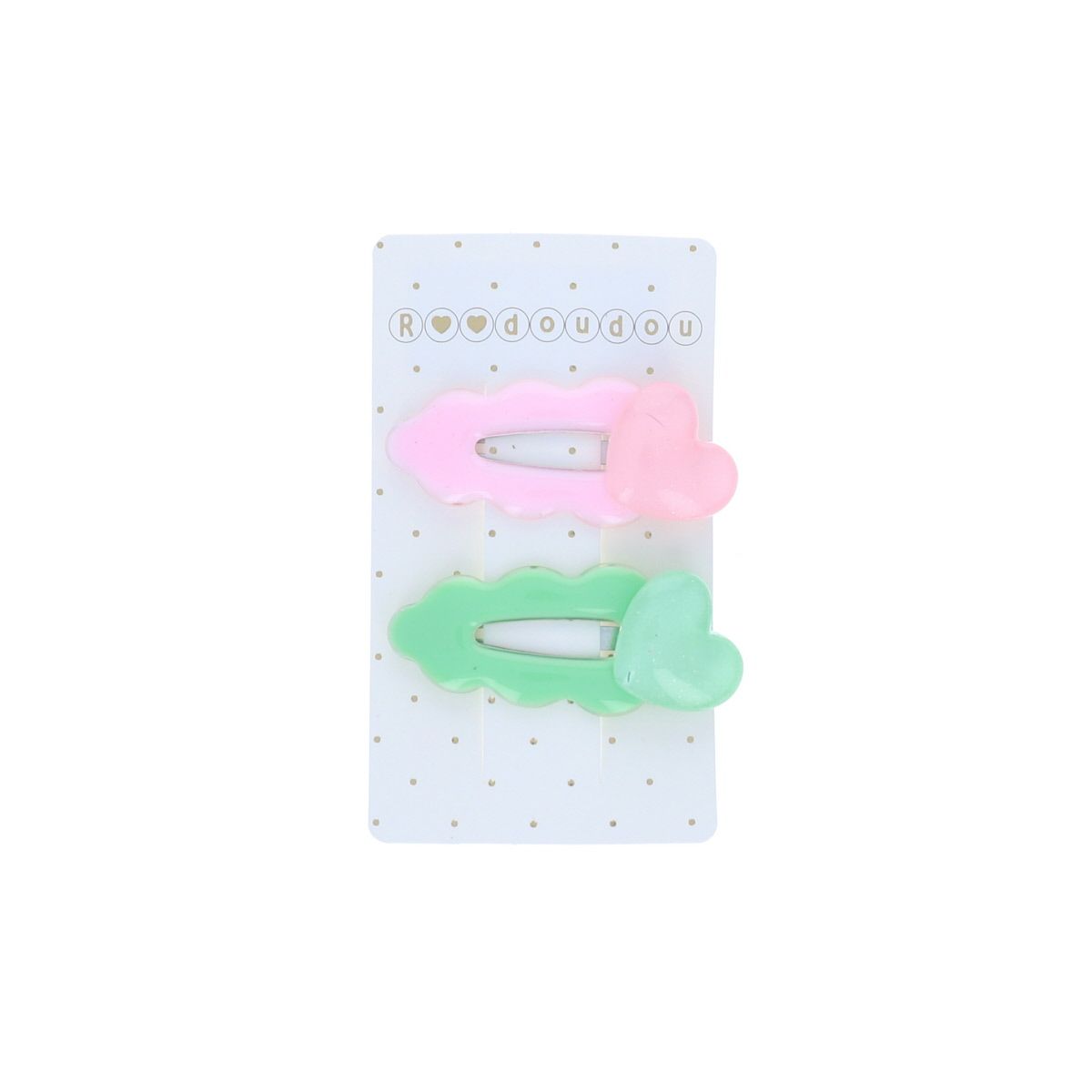 Lot de 2 barrettes cœur rose et vert Roodoudou