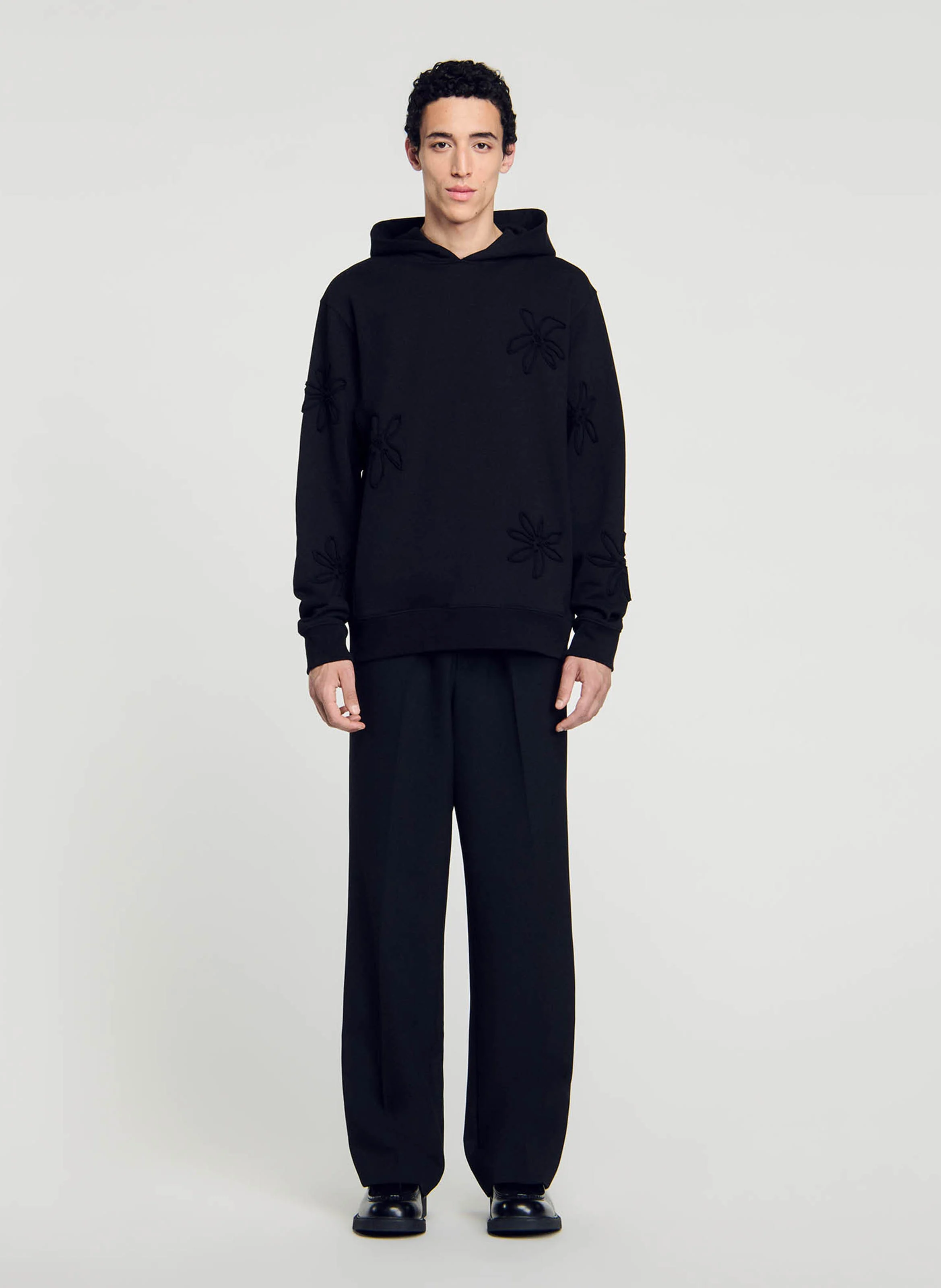 Sweat à capuche brodé en coton | Noir