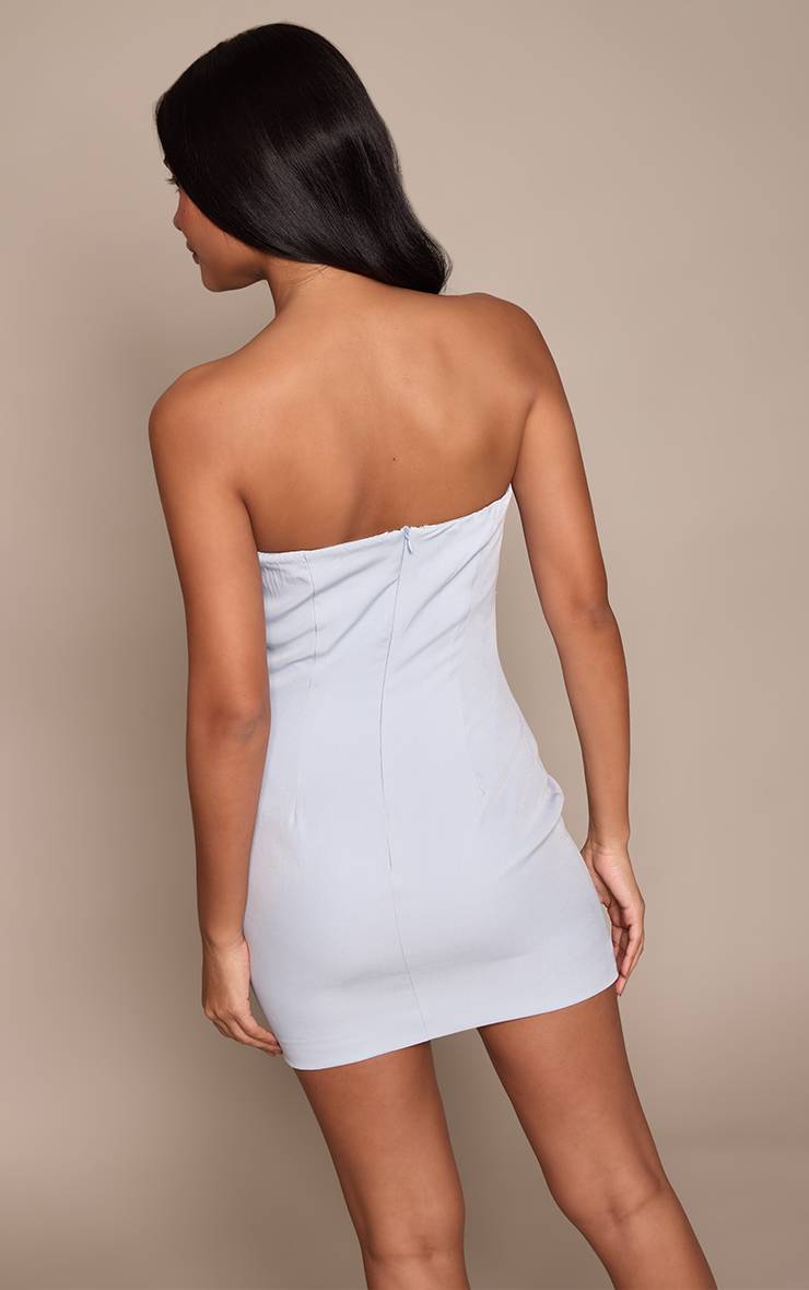 Bleu Robe Mini Bustier Tissée À Fleurs Perlées
