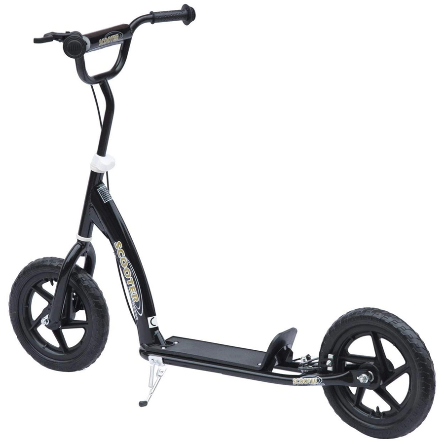 HOMCOM Kinderroller Anti-Rutsch Trittfläche, Metallfahrradständer zum Parken, schwarz
