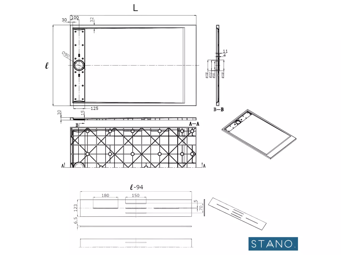 Receveur de douche 80 x 140 cm extra plat LUCIA en SoliCast® surface ardoisée blanc